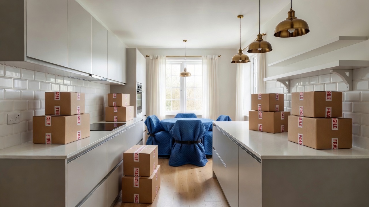Kitchen-Diner packed and ready to move