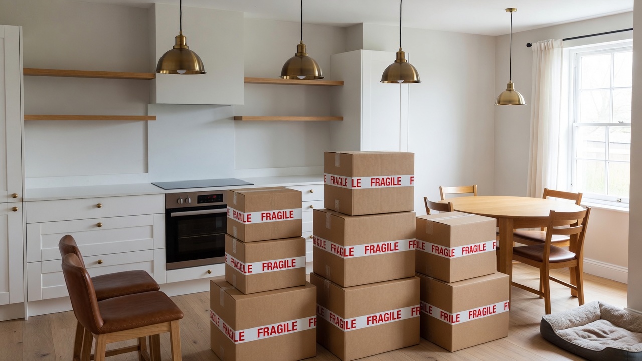 Open-Plan Kitchen packed and ready to move