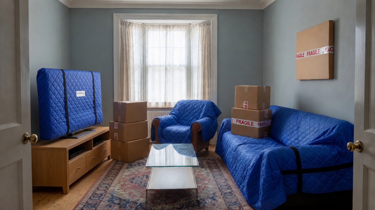 Sitting Room packed and ready to move